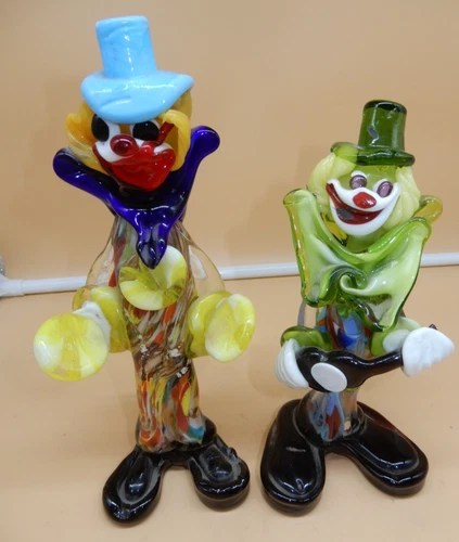 PAIR of vintage MURANO ART GLASS Hand Blown CLOWN Figurines