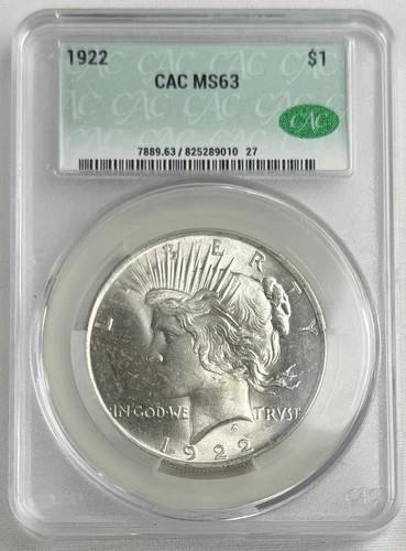 1922 Peace Dollar CAC MS 63