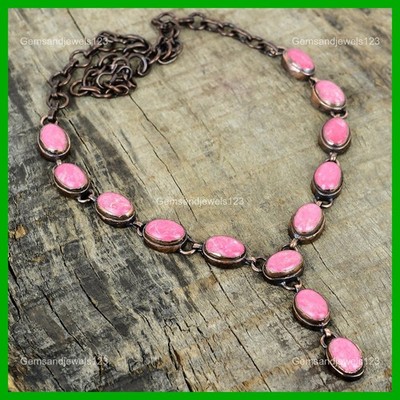Daughters Day Sale Thulite Gemstone Electroformed Chain Necklace Jewelry Copper