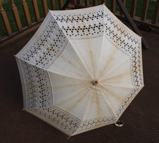 ANTIQUE CROCHET WEDDING BRIDAL WOOD HANDLE SUN UMBRELLA PARASOL