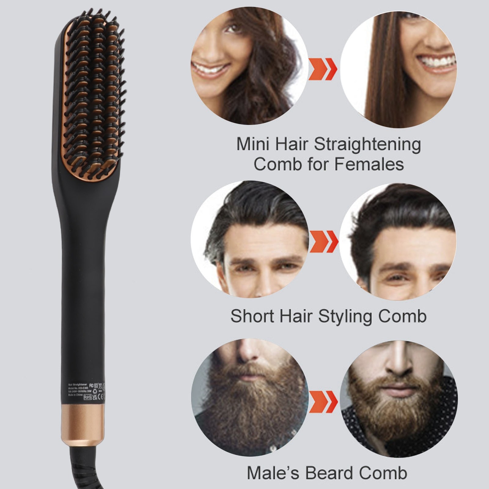 Electric Beard Straightening Comb Multifunctional Beard Straightener Brush F ECM