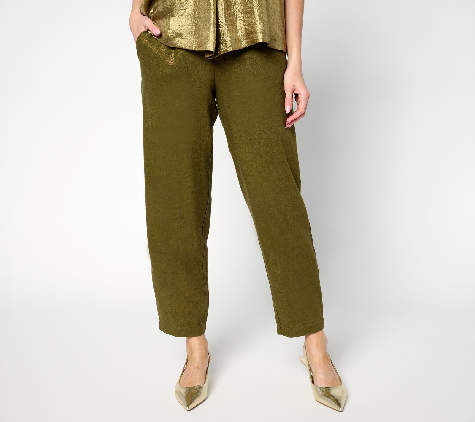SUNNYLiFE Women's Pants Sz M Carla Rockmore Collection Foil Linen Green A693741