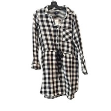 GAP Black White Check Long Sleeve Button Front Shirt Dress Womens Size M