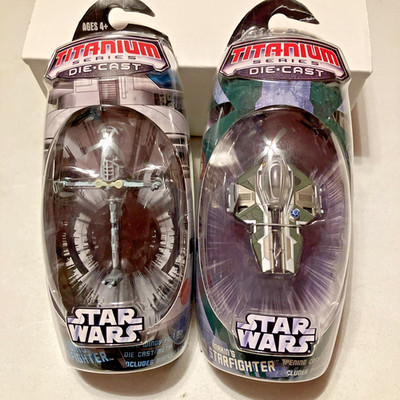 Star Wars Titanium Die Cast Lot of 2 B-Wing and Anakin's Jedi Starfighters NIB