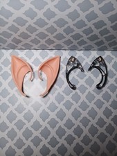2 Metal Elf Fairy Ear Cuffs Cat Ear Cosplay Wire Jeweled Latex Soft Realistic