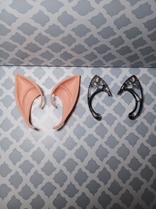 2 Metal Elf Fairy Ear Cuffs Cat Ear Cosplay Wire Jeweled Latex Soft Realistic