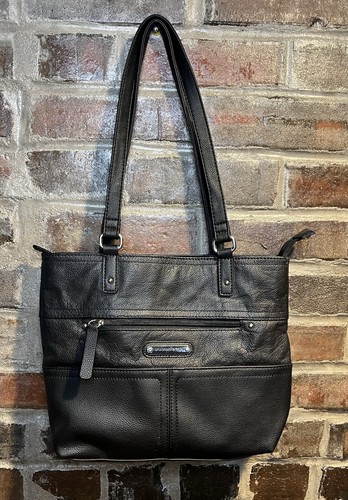 Stone Mountain Womens Black Inner Pockets Double Handles Classic Tote Bag