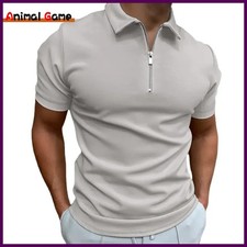 Men  s Solid Color Polo Shirt   Short Sleeve Zipper Casual Top