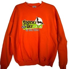 Vintage Halloween Orange Crewneck Sweatshirt Spooky Bat Cafe Women s Sz XL