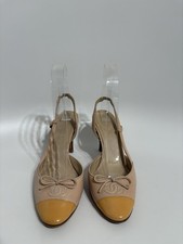 Vtg Chanel Beige Leather CC Logo Slingback Heels 36.5
