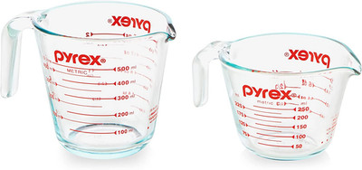 2 Piece Glass Measuring Cup Set, Includes 1-Cup, and 2-Cup Tempered Glass Liquid
