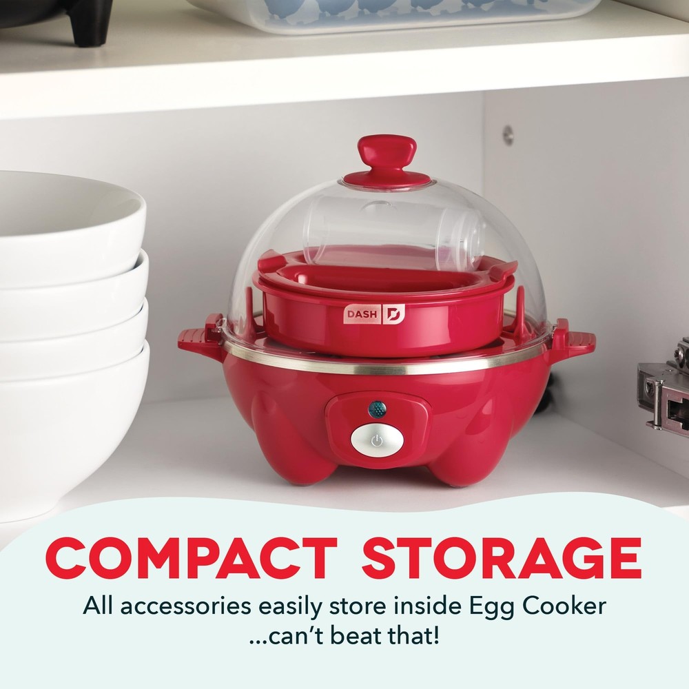 7-Cup Electric Egg Cooker for Hard Boiled Eggs with Auto Shut Off in Red