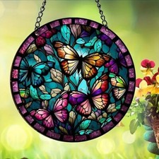 BUTTERFLIES Stained Acrylic SunCatcher 6" Diameter