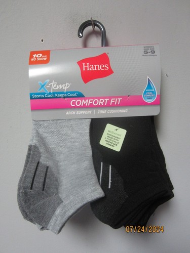 Hanes Women's 10-Pair Black/Gray No Show Socks Shoe Size 5-9 - 第 1/2 張圖片