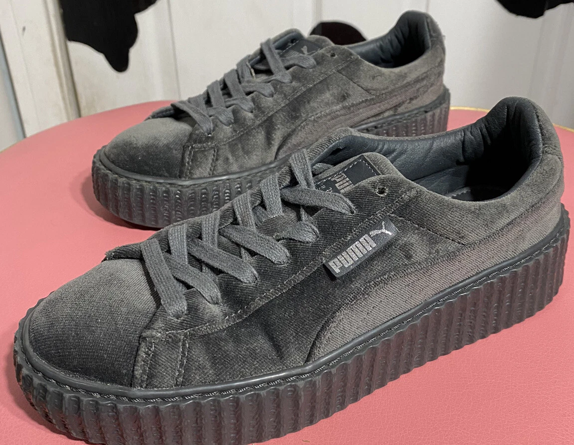 Rihanna black cheap velvet creepers