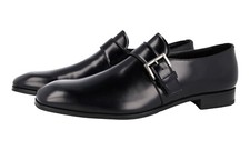 LUXURY PRADA MONK BUSINESS SHOES 2DB194 BLACK LEATHER NEW US 10 EU 43 43,5