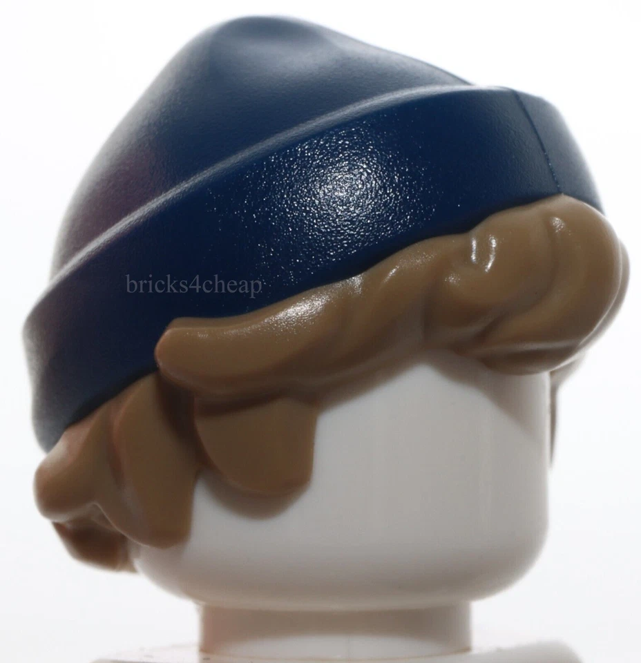 Lego Dark Tan Hair Combo Hat Short Tousled Molded Dark Blue Beanie Knit Hat - Image 2 of 3