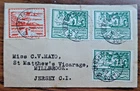 Jersey 1943  3 x 1/2d + 1d Blampied View small fdc cancelled Head P.O.