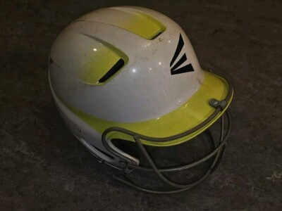 EASTON Natural 2-tone Yellow White Softball Batting Helmet w/cage SR 6-3/8-7-1/8