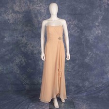 Christina Wu Formal Dress 8 Blush Pink Peach Chiffon Gown Rhinestone Brooch Prom