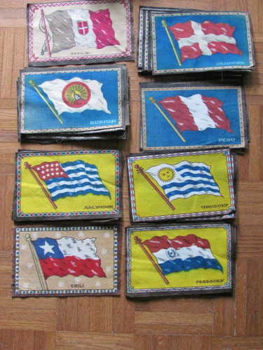 30 antike Tabak Filz Quilt Panel 5" mal 8" Nationen Flagge DÄNEMARK SÜDAMERIKA - Bild 1 von 4