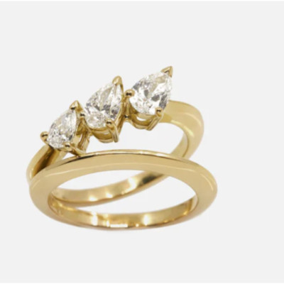 Wedding 14k Yellow Gold Wrap Band 1.20 Ct  Lab Created Pear Cut Diamond