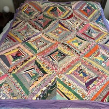 Colorful Patchwork Quilt Blanket Brown Geometric 69  x81  Multicolor 1 Sided