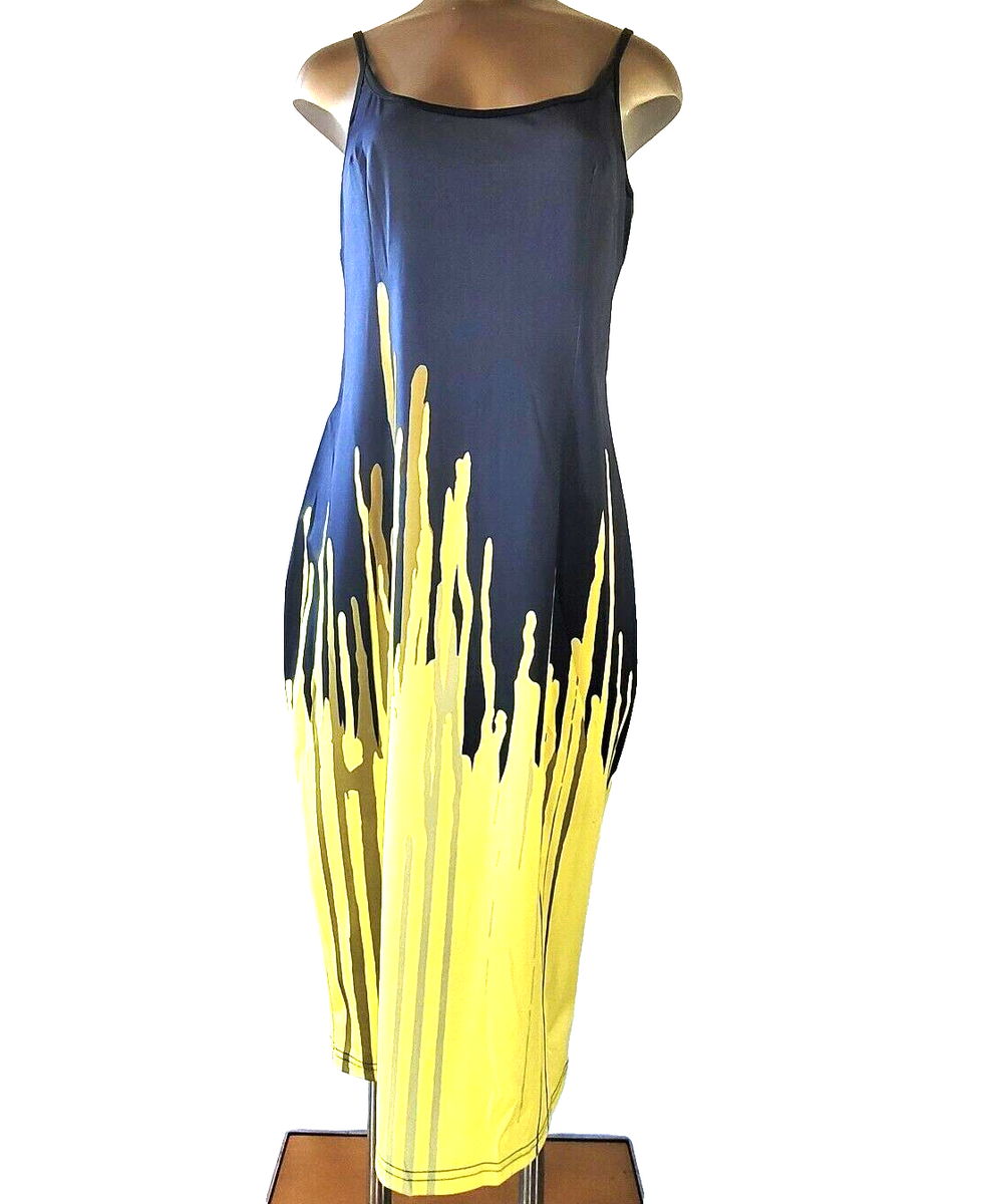 Unbranded Womens Size M Dress Yellow & Navy Spaghetti Strap Form fit Slip  Dress | eBay
