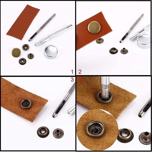 Press Stud Snap Fastener Kit Cap Button Screw Press with Setting Tool Silver 6P - Picture 13 of 17