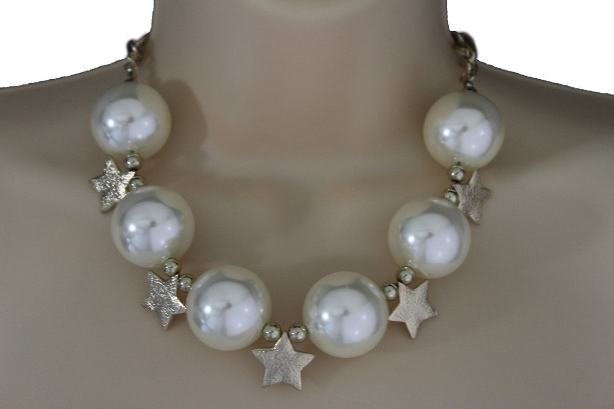 ブレスレット LESS IS MORE cream ball necklace Women Short Cream Necklace Gold Metal Star Big Ball Bead
