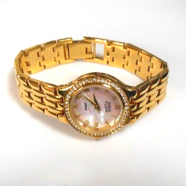 Women\'s Vintage Anne Klein Gold Tone Swiss Made Wristwatch & crystal rhinestones Vintage Anne Klein Gold Tone Watch Bracelet: Double Chain  main image 4