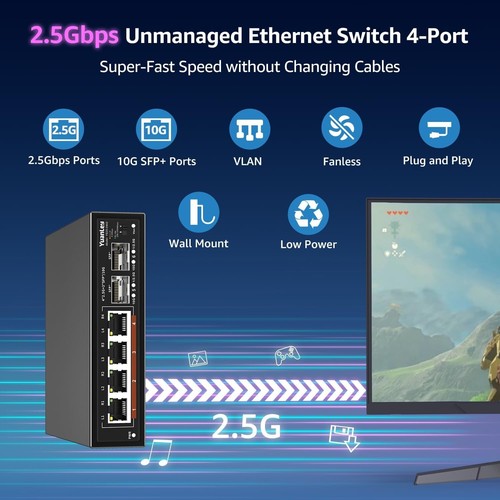 6 Port 2.5G Umanaged Ethernet Switch, 4 x 2.5G Base-T Ports, 2 x 10G SFP, 100... - Afbeelding 3 van 9