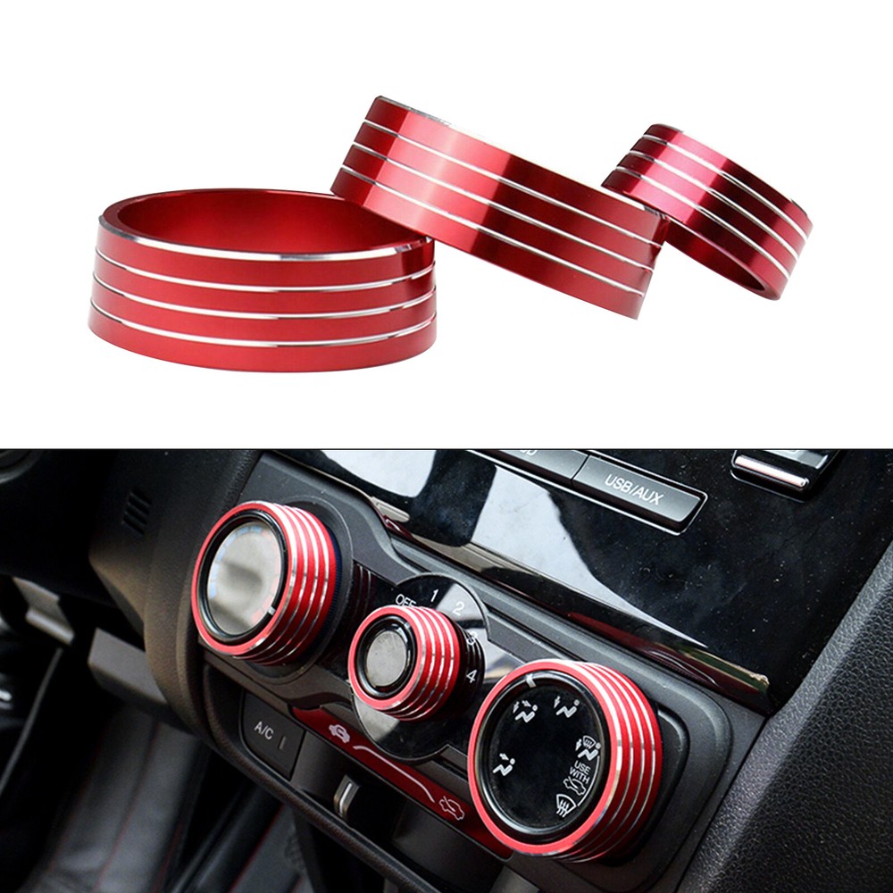 3x Aluminum AC Radio Control Ring Knob Trim Covers For Honda Fit Jazz 2014-2017