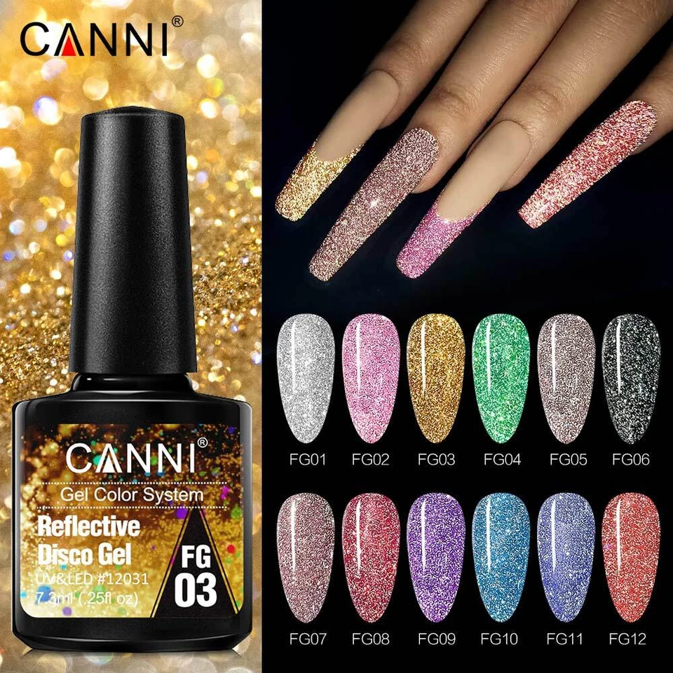 CANNI® Reflective Disco Nail Gel Polish Sparkle Soak Off UV LED Super Glittered - Image 2 of 4