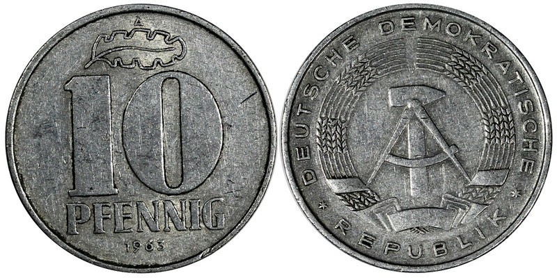 Germany-Democratic Republic Aluminum 1963 A 10 Pfennig KEY DATE VF KM# 10 (213)