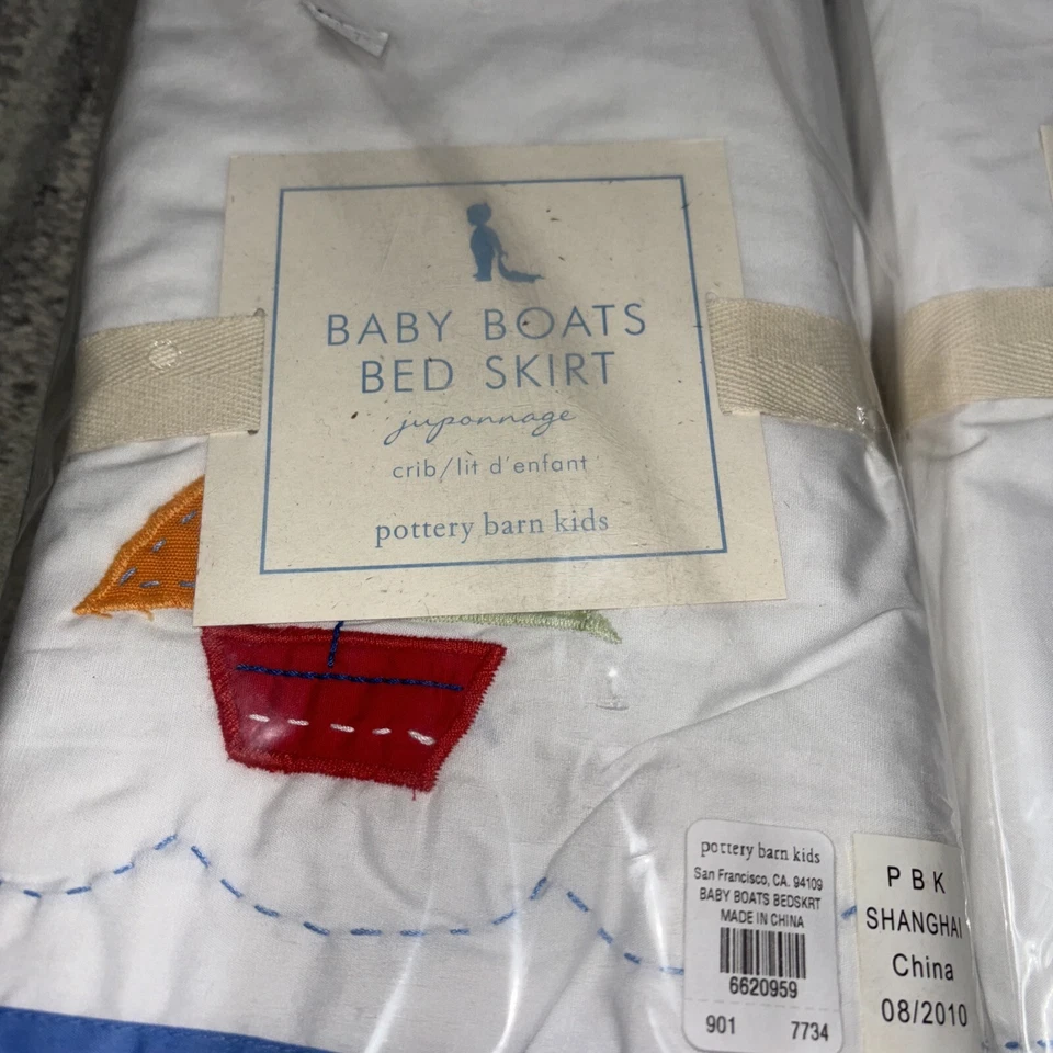 Pottery Barn Niños Cama Falda Bebé Barcos Cuna Peces RETIRADO Velero Algodón X2 Foto 2 de 3