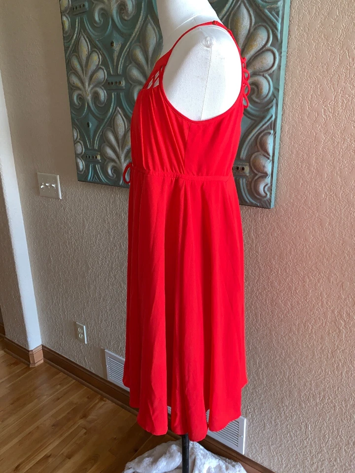 Anthropologie Greylin Size S Red Sleeveless Fit Flare Dress Caged Top Drawstring - Image 4 of 4