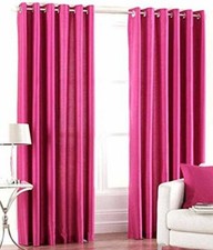 New 2 Piece Eyelet Long Crush Door Curtain Set - 9 feet Pink