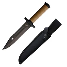 Combat Ready Fixed Knife 8.25" Stainless Steel Sawback Blade Tan Rubber Handle