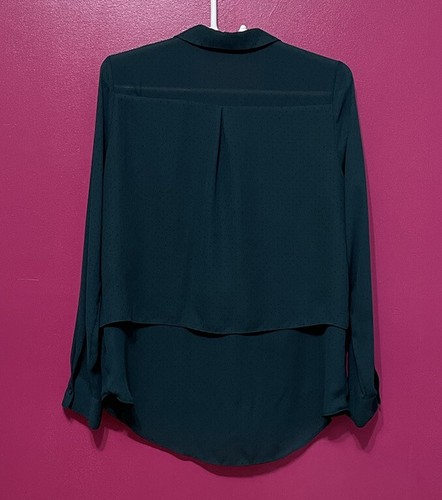 Camisa Blusa Apt Talla 9 Mediana Punteado Capas Cortinas Mangas Largas Botones Verde - Imagen 4 de 13