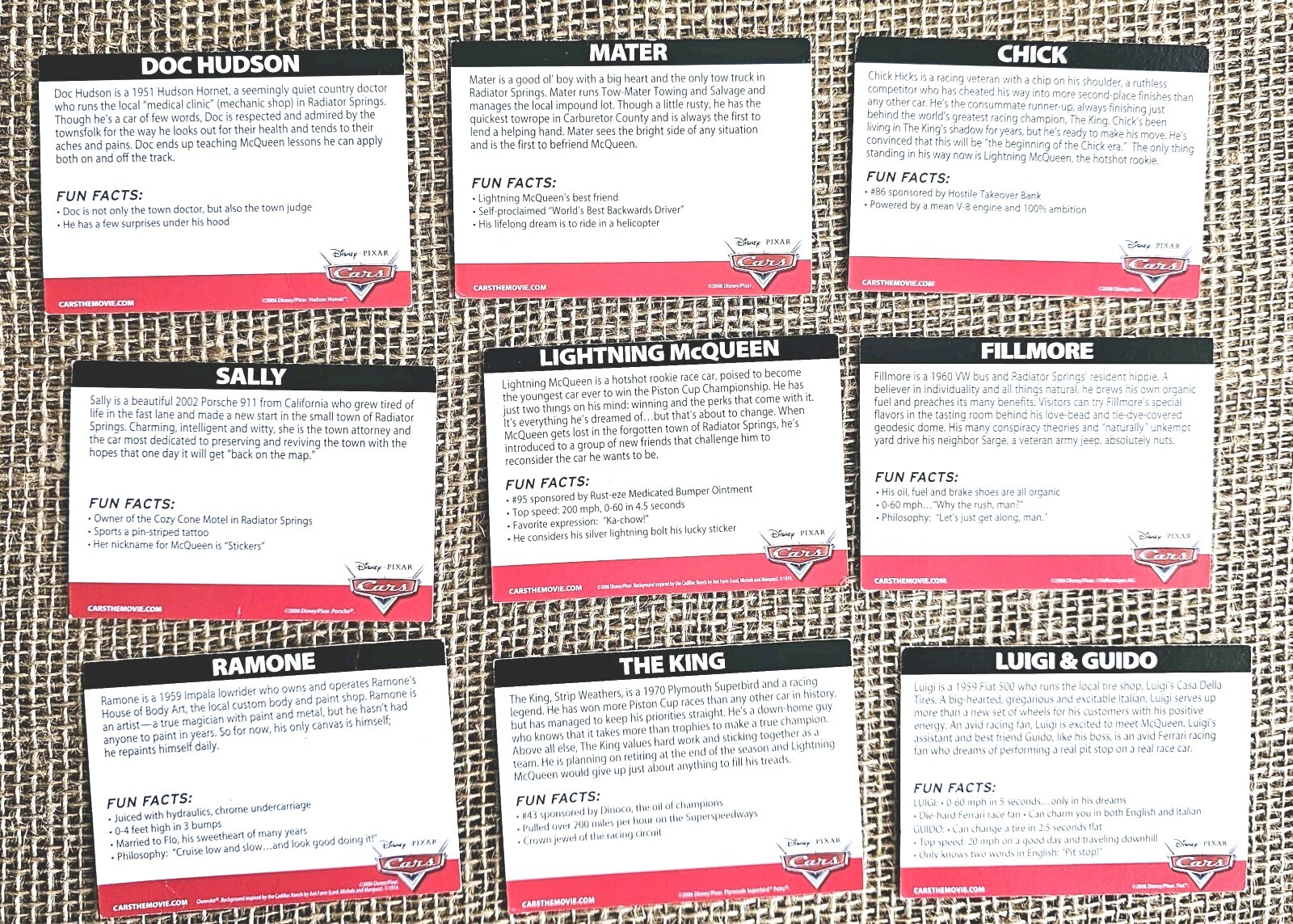 2006 Disney Pixar Cars Movie Promo Trading Card Set Of 9 Complete eBay