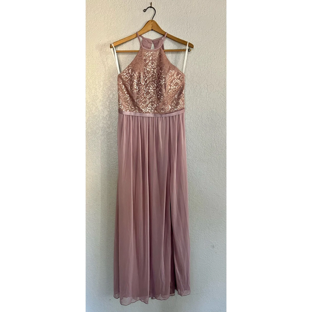 Davids Bridal F19608 Rose Gold Open Back Lace And Mesh Dress Size