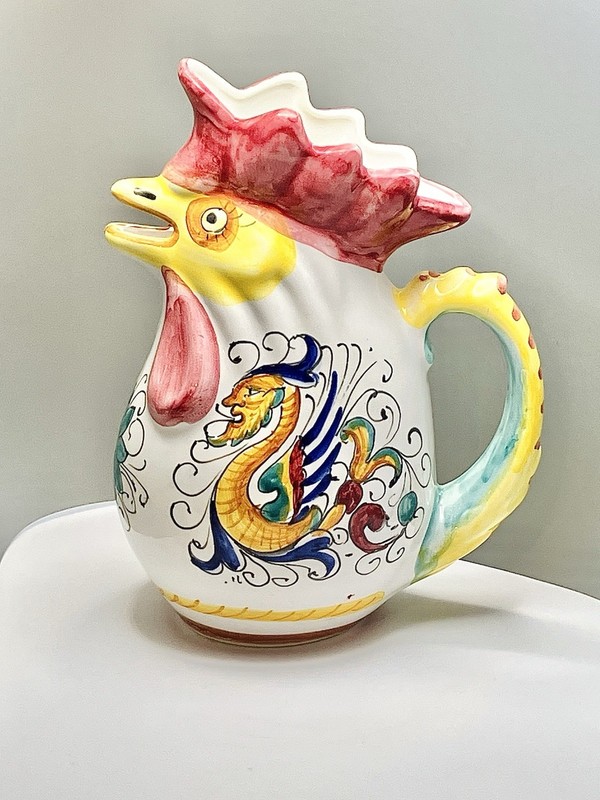 Deruta Italian Majolica Rooster Pitcher 8.5” Hand Painted Gallo Jug