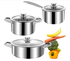 6-Piece Stainless Steel Cookware Set – Nonstick Pots & Pans for All Cooktops