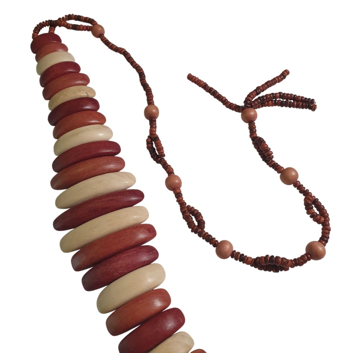 Vintage Handcrafted Wooden Bead Waist Belt / Statement Necklace Adjustable 27\