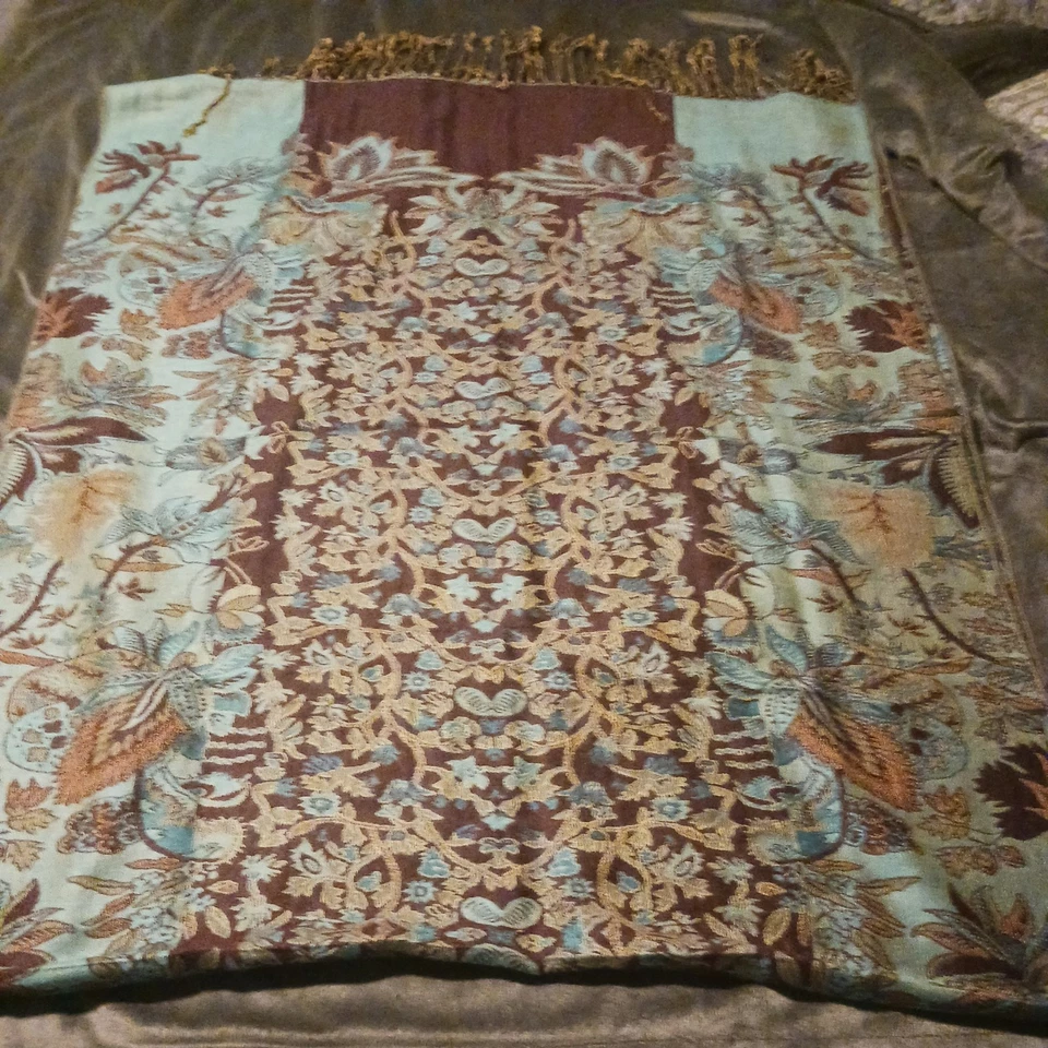 Pañuelo Pashmina Multicolor Cachemira Seda Paisley Flecos Envoltura Patrón Asiático Italia Foto 2 de 4
