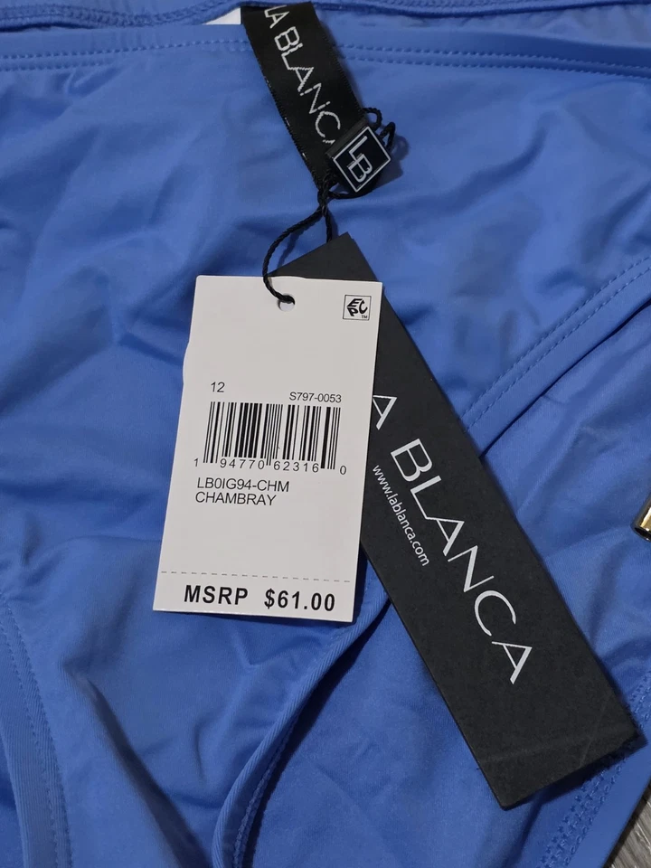 La Blanca Island Goddess Loop Hipster Bikini Swimsuit Bottom Swim Blue Size 12 - Image 4 of 4