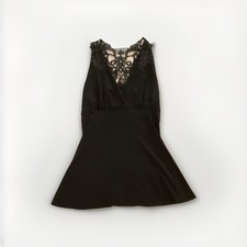 Elegant Black Lace Accent Sleeveless Plunging V-Neck Camisole Tank Top S