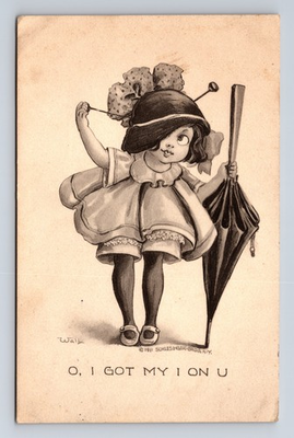 #ad #ad Artist WALL O I Got My I On You Girl Umbrella Hat Romance Postcard $7.95