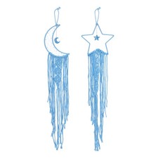 2 Pcs Star Moon Dreamcatcher Handmade, Macrame Wall Hanging Light Blue 